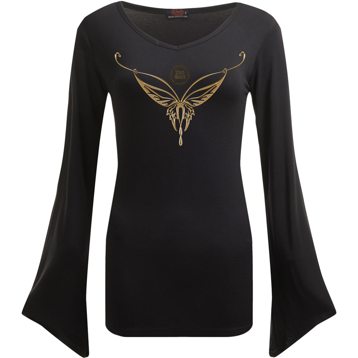LOTR - ELVEN NECKLACE - V Neck Goth Sleeve Top Black