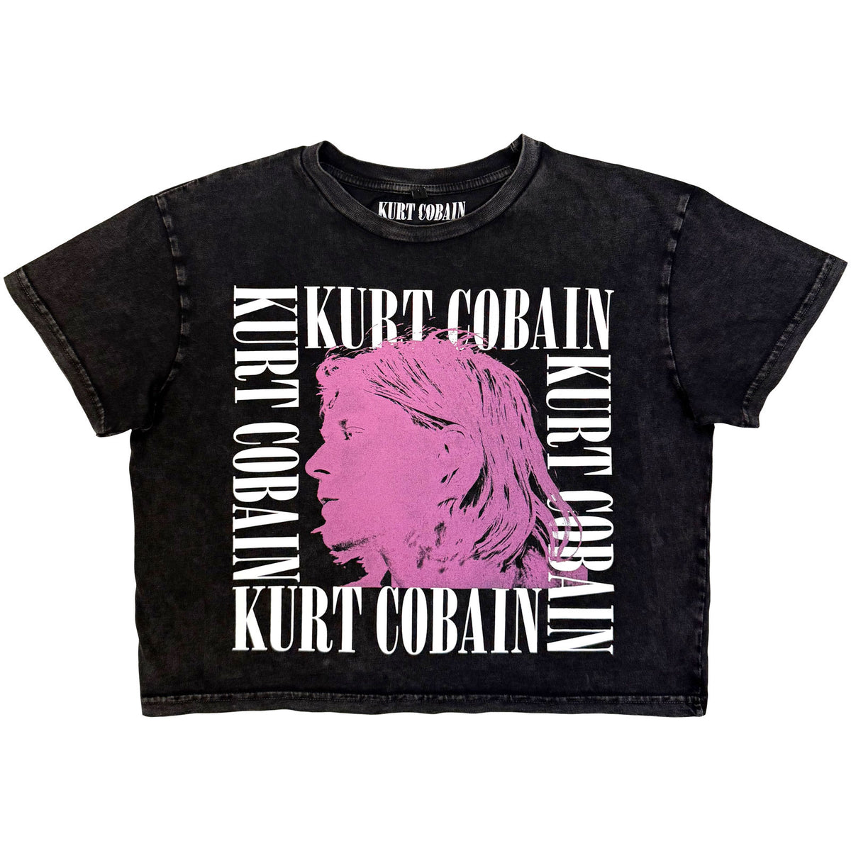 KURT COBAIN - HEAD SHOT FRAME - Ladies Crop Top Grey