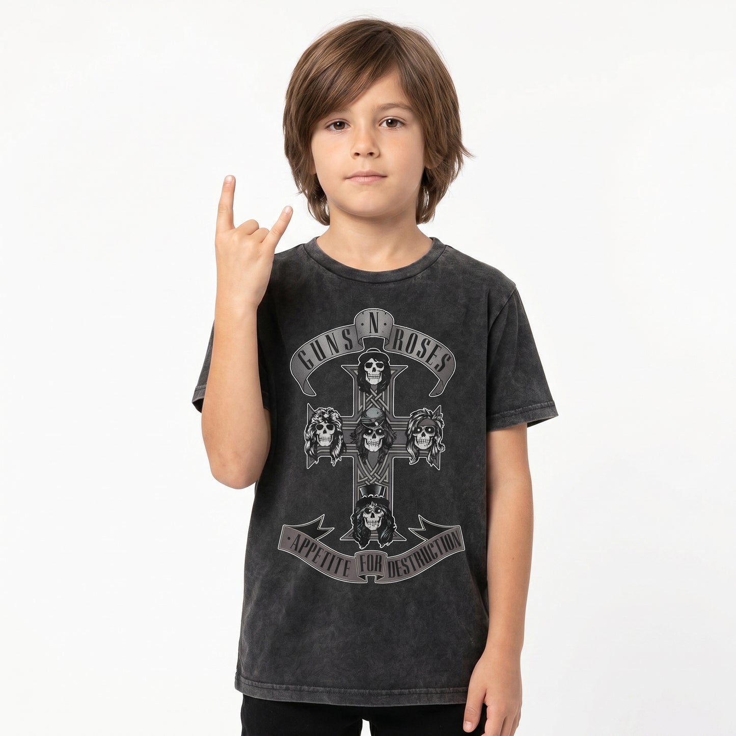 GUNS N ROSES - MONOCHROME CROSS - Kids T-Shirt Black (Wash Collection)