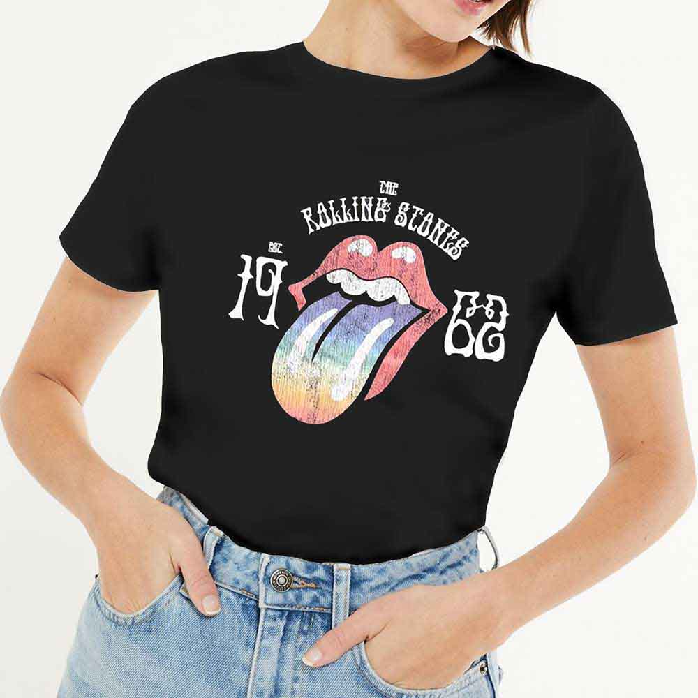 THE ROLLING STONES - SIXTY RAINBOW TONGUE '62 - Ladies T-Shirt Black
