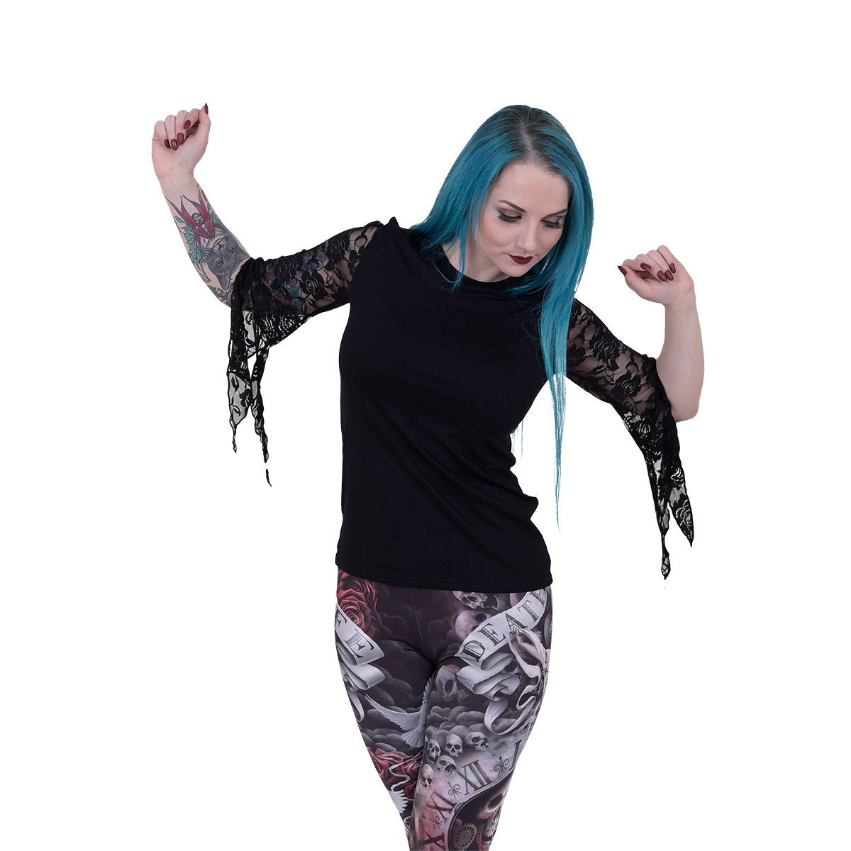 GOTHIC ELEGANCE - Rose Lace Sleeve Top - Spiral USA