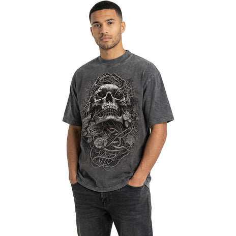 ACID REAPER - Oversized Box T-Shirt Acid Wash Charcoal