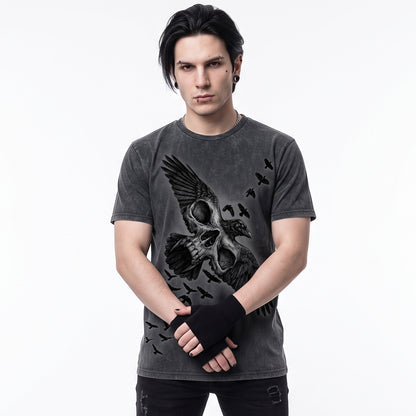 ACID CROW - Acid Wash Front Print T-Shirt