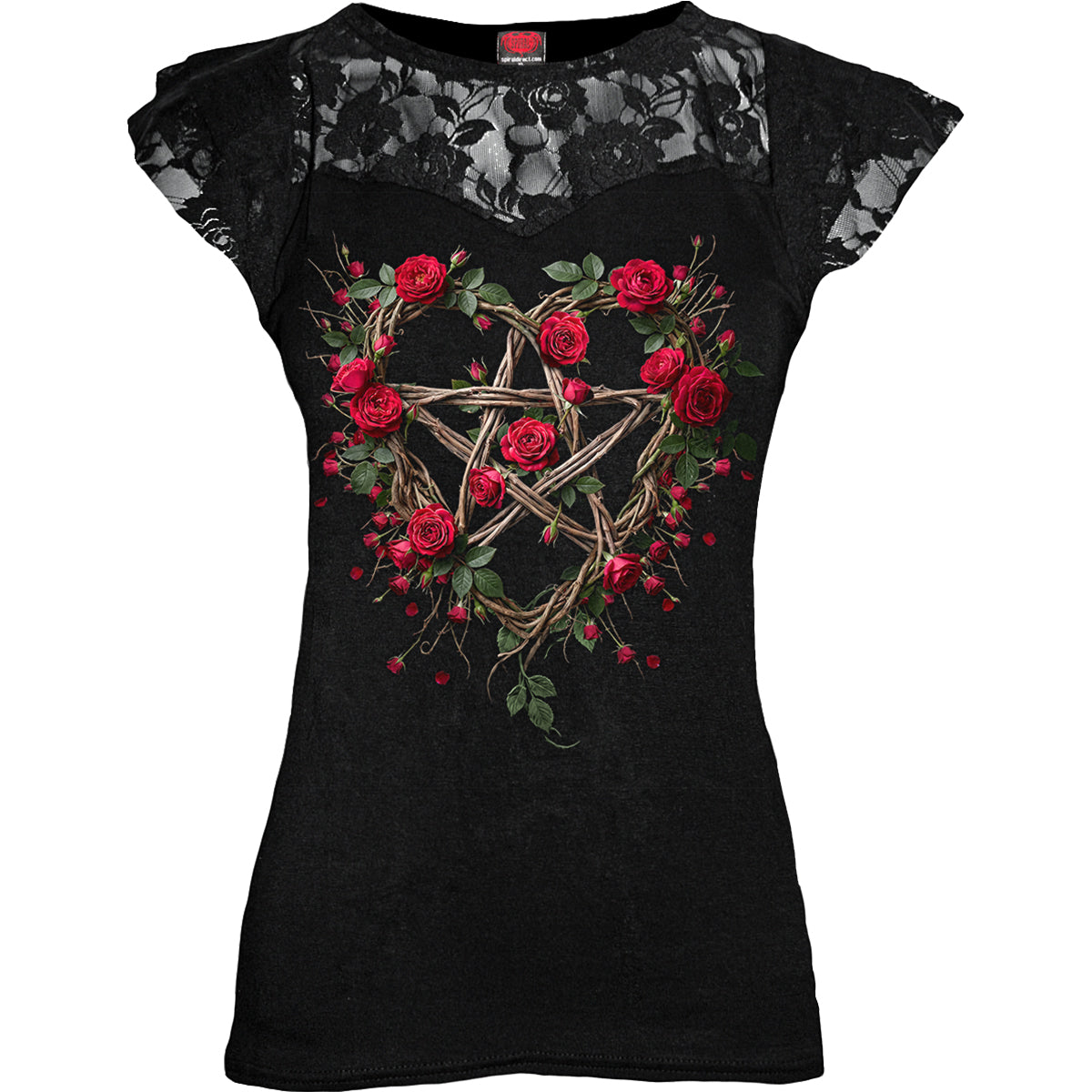 ROSE PENTAGRAM - Lace Layered Cap Sleeve Top Black