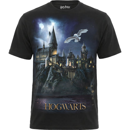 HARRY POTTER - HEDWIG HOGWARTS CASTLE - Front Print T-Shirt Black