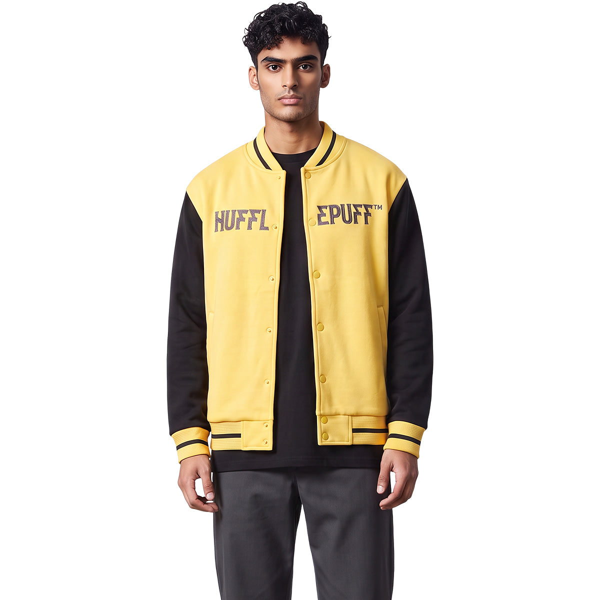HARRY POTTER - HUFFLEPUFF HOUSE NAME - Baseball Jacket Dk Yellow Contrast Slvs A