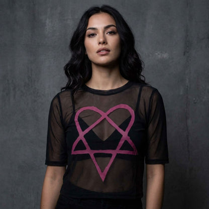 HIM - PINK HEARTAGRAM - Ladies Crop Top Black