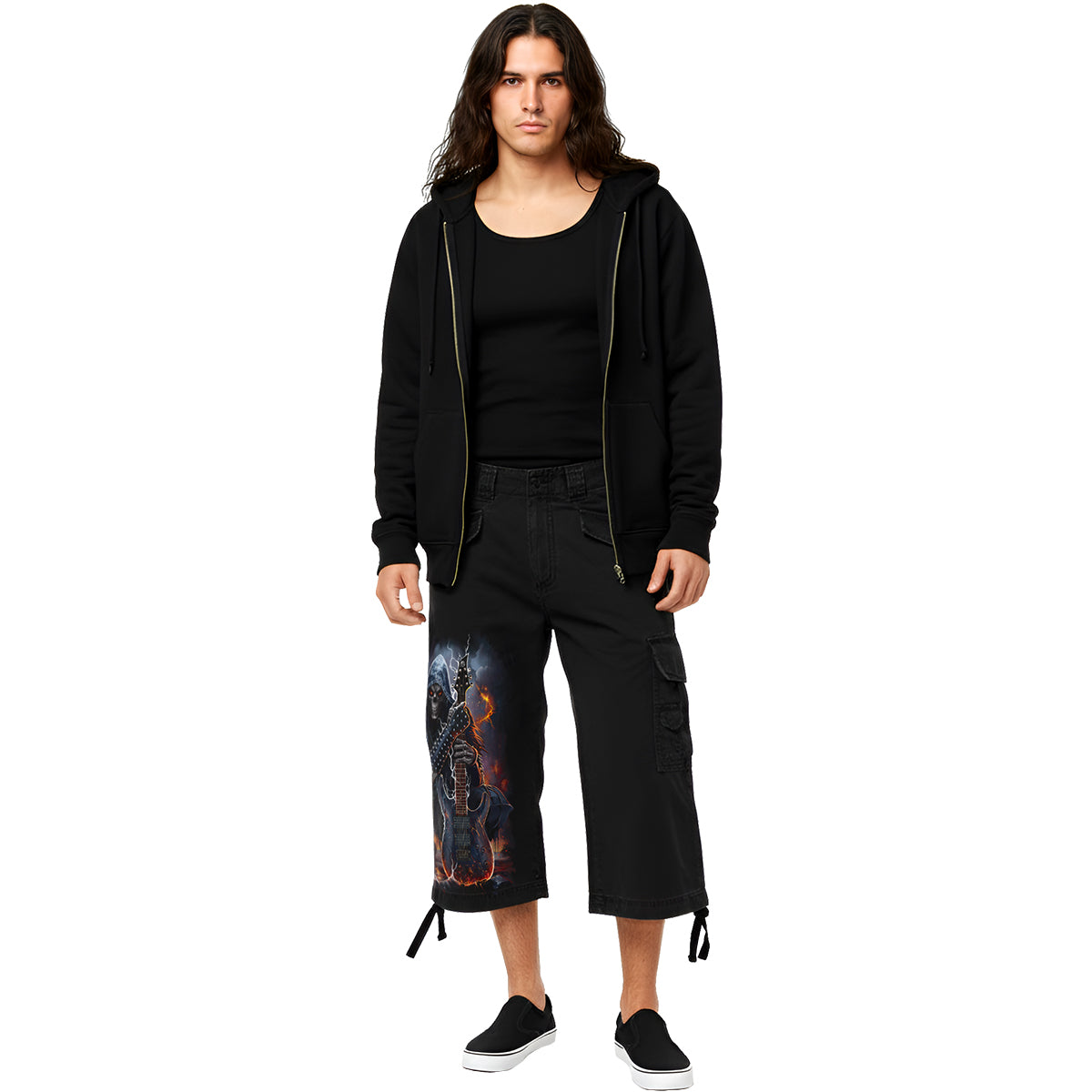 DEATH ROCKER - Vintage Cargo Shorts 3/4 Long Black