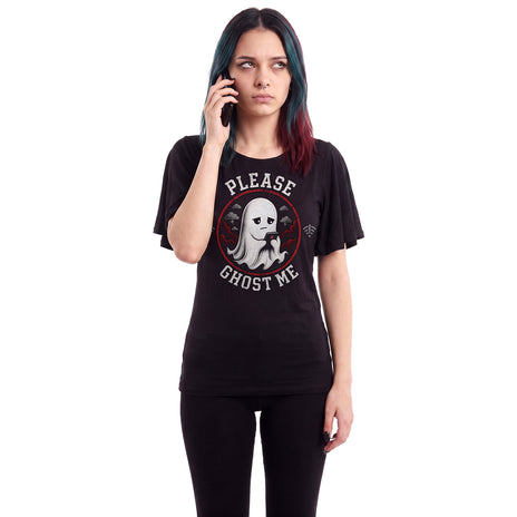 GHOST ME  - Boat Neck Bat Sleeve Top Black