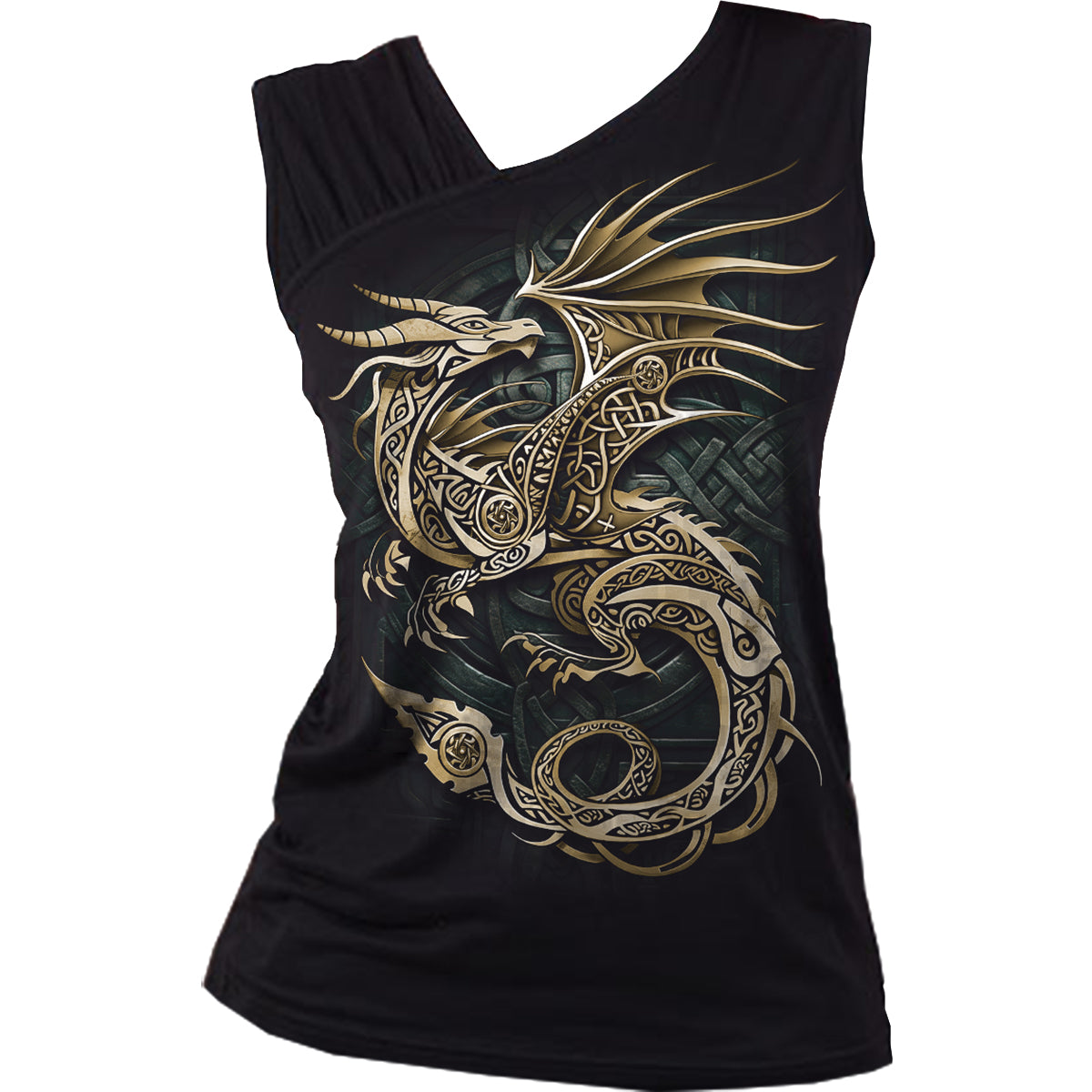 CELTIC DRAGON - Gathered Shoulder Slant Vest Black
