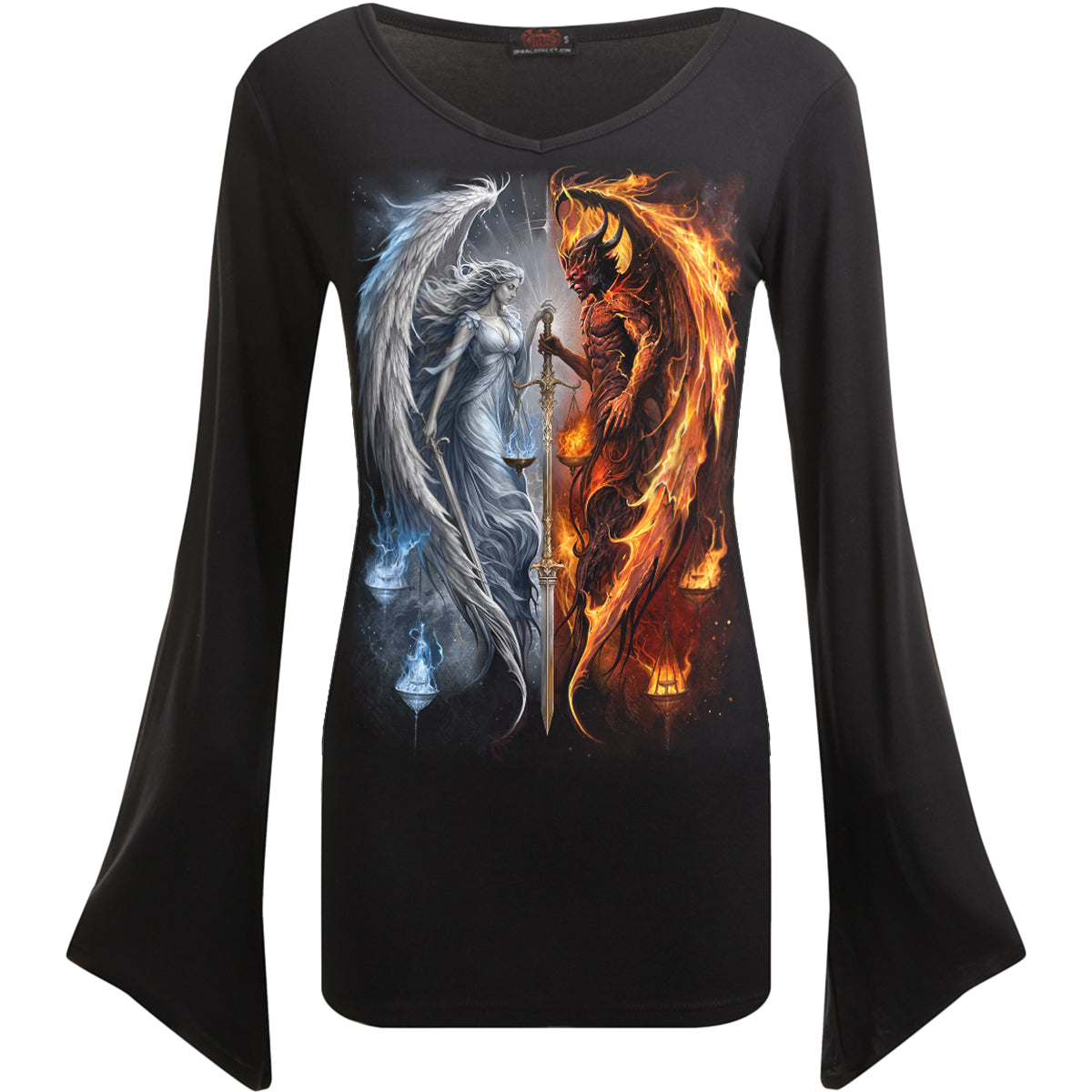 ANGEL & DEMON - V Neck Goth Sleeve Top Black
