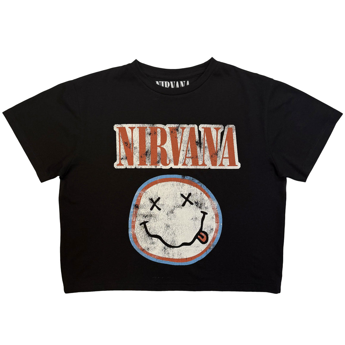 NIRVANA - DISTRESSED LOGO - Ladies Crop Top Black