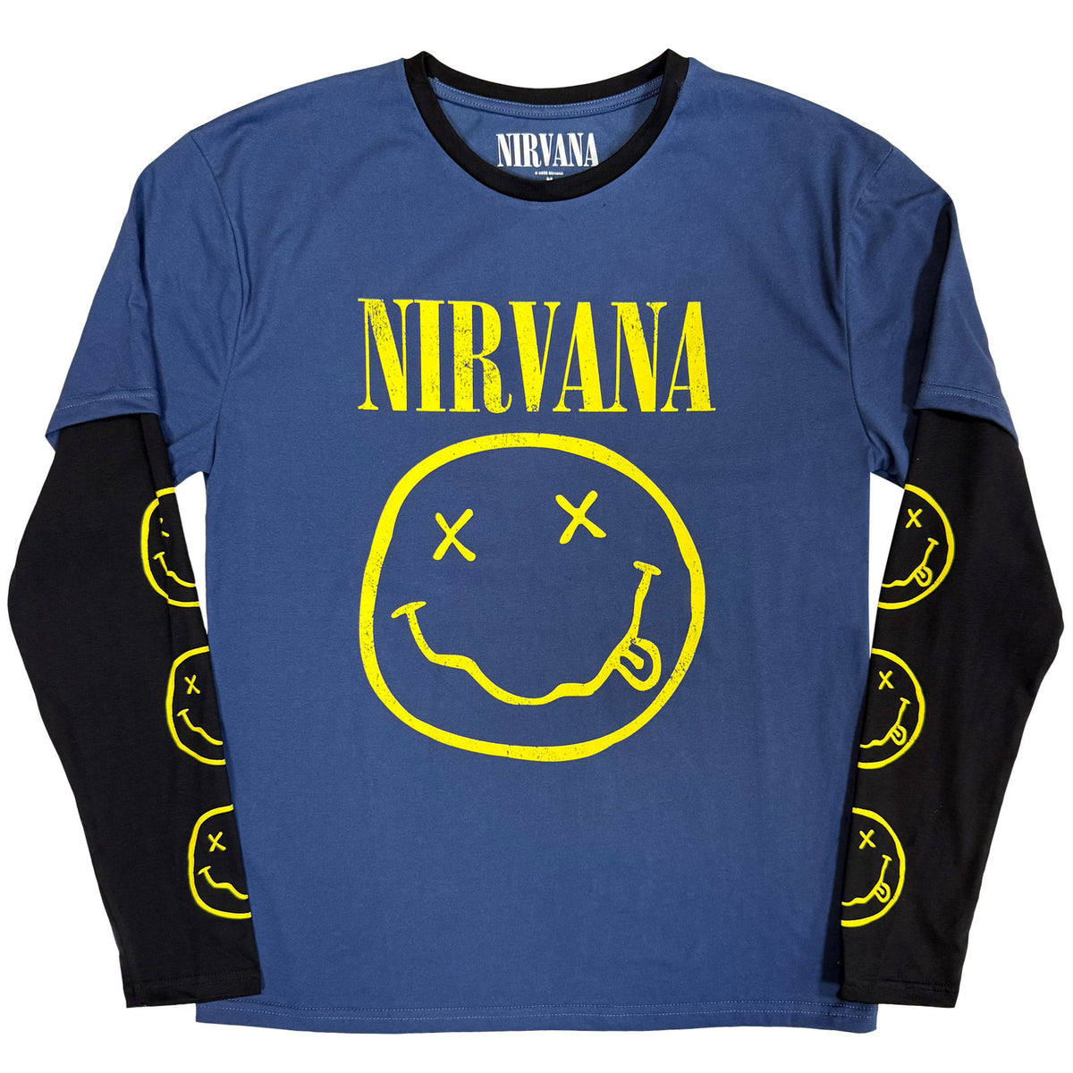 NIRVANA - YELLOW HAPPY FACE - Layered Long Sleeve T-Shirt Black, Blue