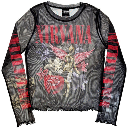 NIRVANA - IN UTERO VINTAGE COLLAGE - Ladies Long Sleeve Crop Top Black