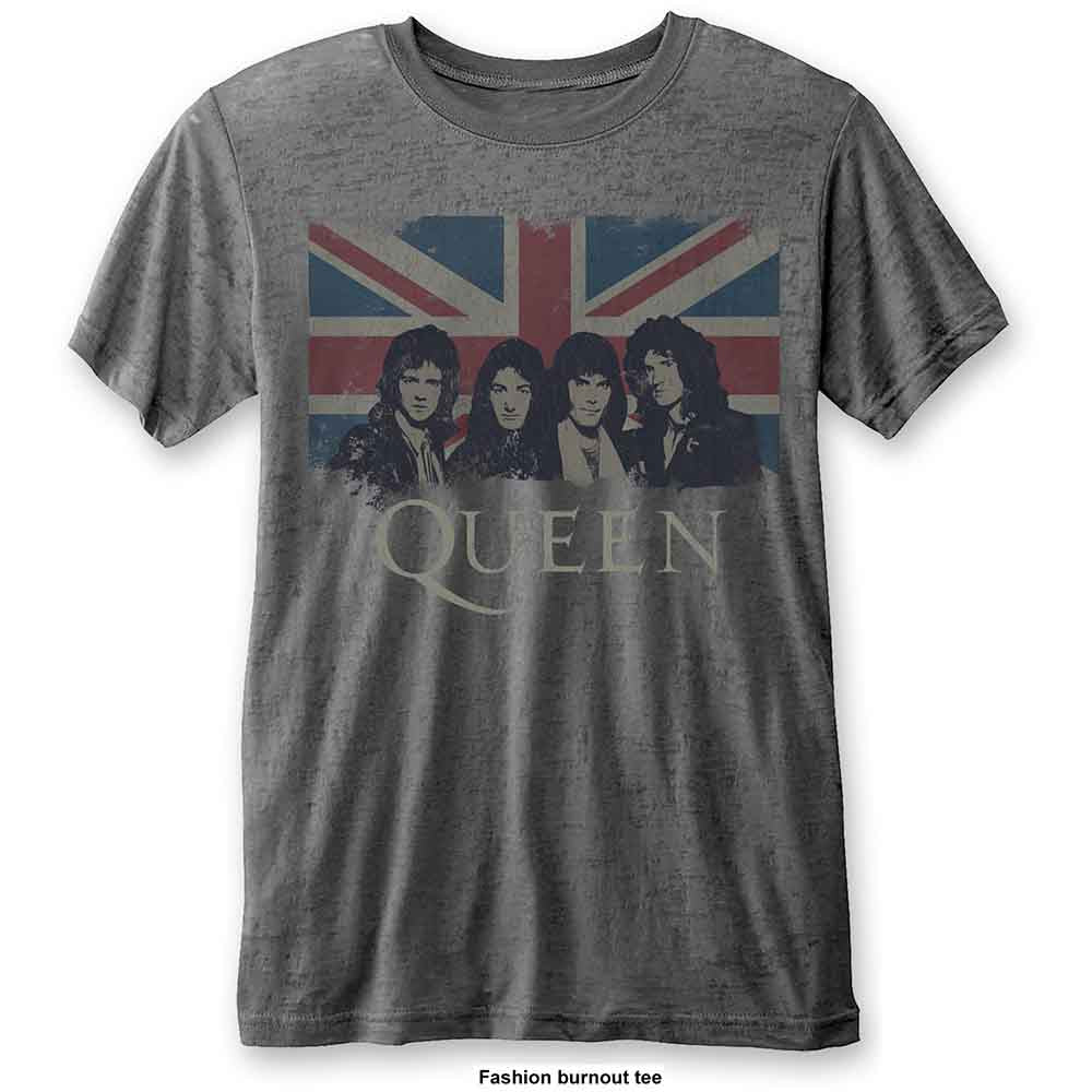 QUEEN - VINTAGE UNION JACK - Burnout T-Shirt Grey