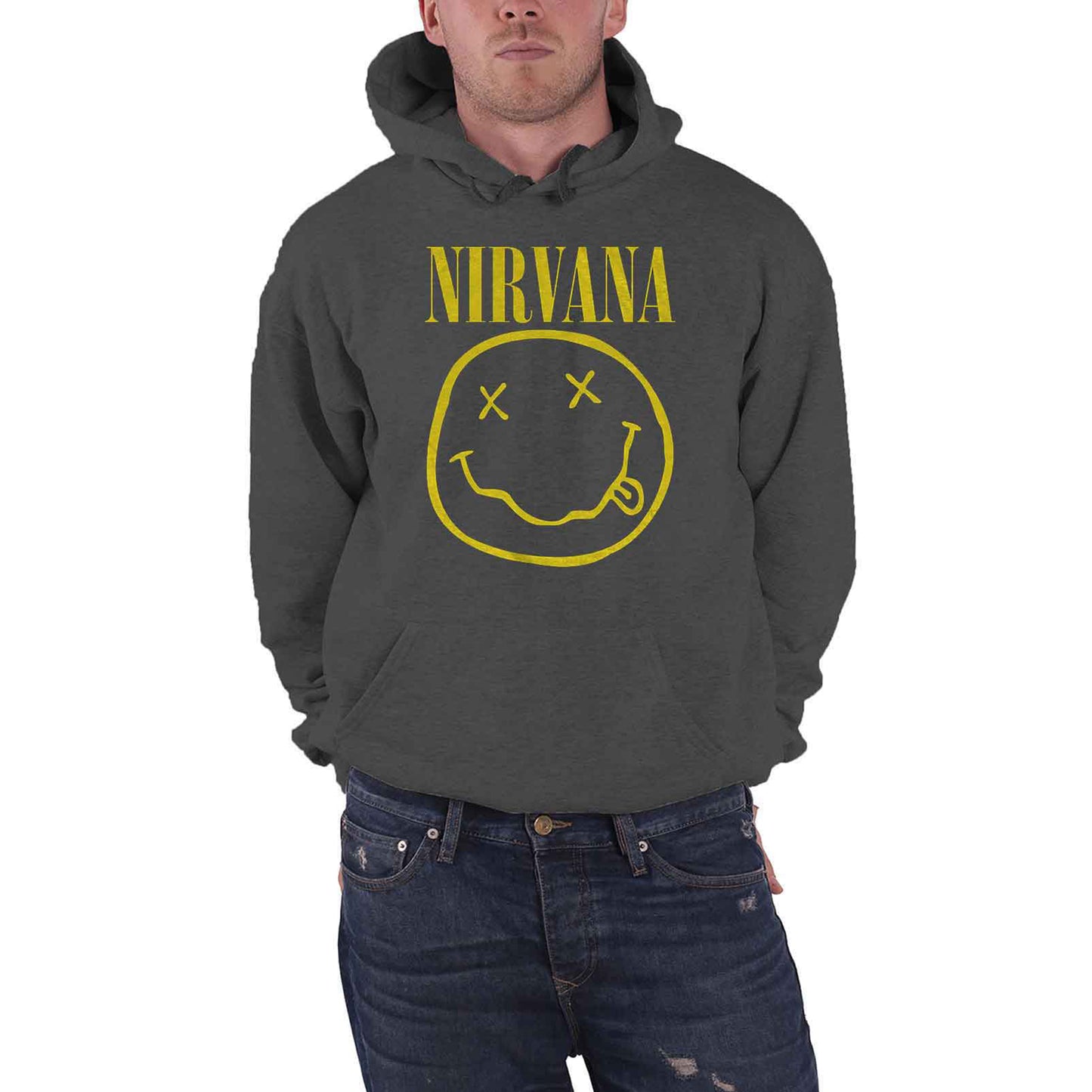 NIRVANA - YELLOW HAPPY FACE - Pullover Hoodie Grey