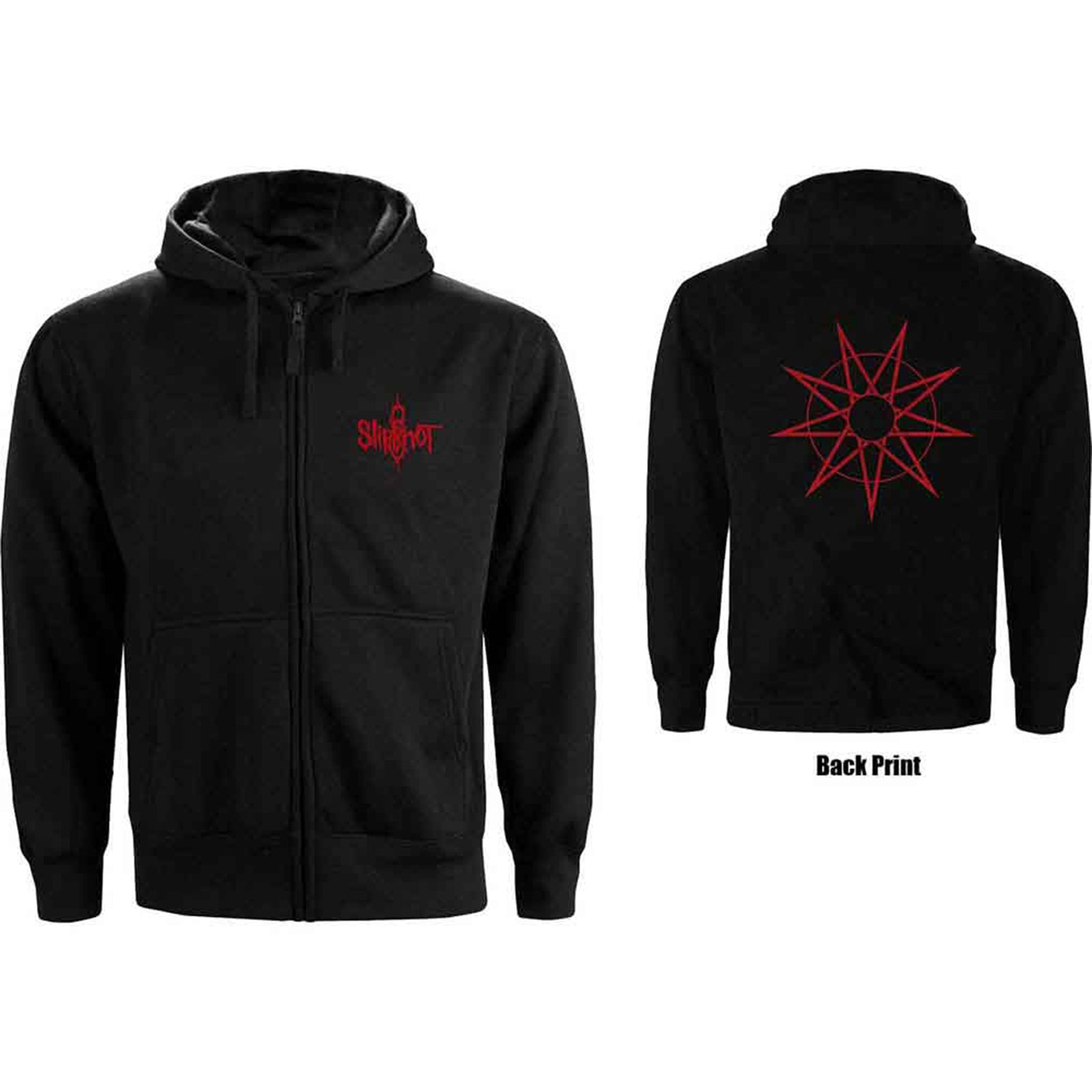 SLIPKNOT - 9 POINT STAR - Zipped Hoodie Black (Back Print)