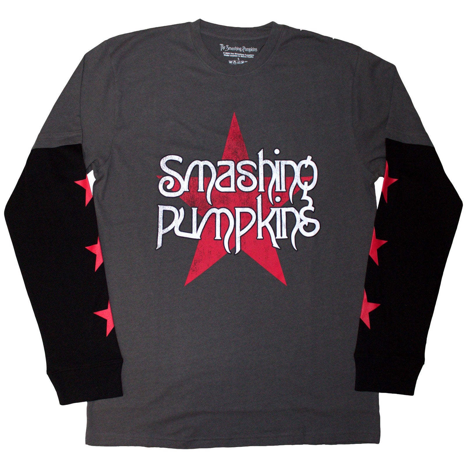 SMASHING PUMPKINS, THE - STAR LOGO - Layered Long Sleeve T-Shirt Black, Grey (Sleeve Print)