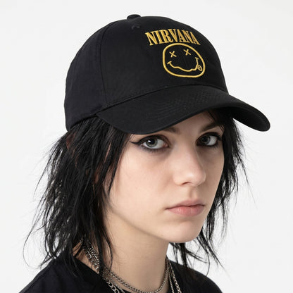 NIRVANA - LOGO & HAPPY FACE - Baseball Cap Black