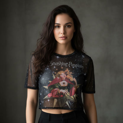THE SMASHING PUMPKINS - MELLON COLLIE - Ladies Long Sleeve Crop Top Navy