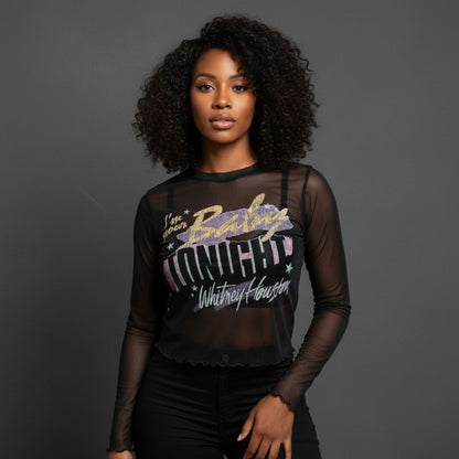WHITNEY HOUSTON - I'M YOUR BABY - Ladies Long Sleeve Crop Top Black