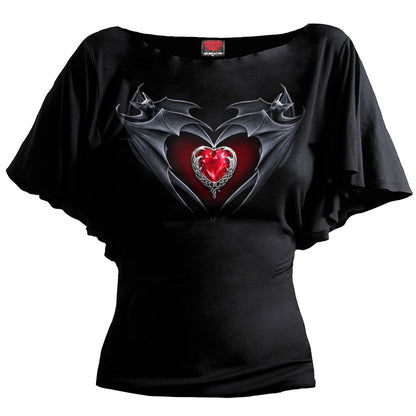 BAT'S HEART - Boat Neck Bat Sleeve Top Black