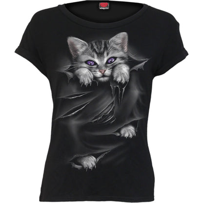 BRIGHT EYES - Boatneck Cap Sleeve Top Black - Spiral USA