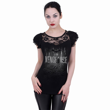 THE BATMAN - I AM VENGEANCE - Lace Layered Cap Sleeve Top Black